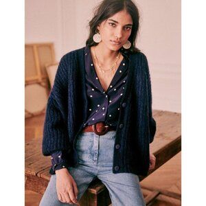 EUC Sezane Achille Mohair Wool Blend Oversized Cardigan Navy Blue XS